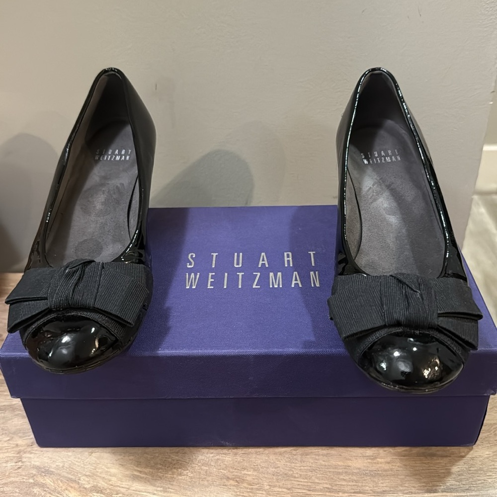 Stuart Weitzman Black Wedges with Bow Detail